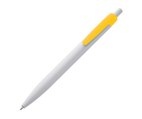 White plastic ball pen with coloured clip