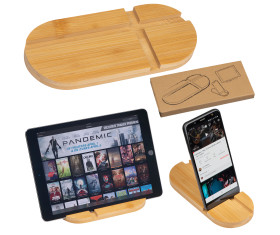 Bamboo tablet and smartphone holder