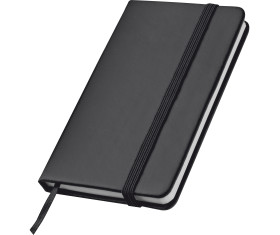 Libreta de bolsillo con marcador y banda elástica.